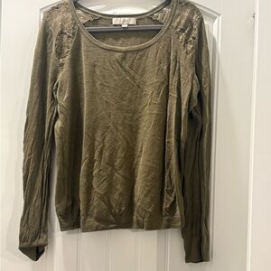 LOFT Olive Long Sleeve Lace Top